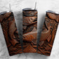 Tooled leather fish 20oz Sublimation Tumbler Designs, engraved leather 9.2 x 8.3” Straight Skinny Tumbler Wrap