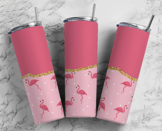 Pink Flamingo 20oz Sublimation Tumbler Designs, Gold Agate Line 9.2 x 8.3” Straight Skinny Tumbler Wrap PNG 51