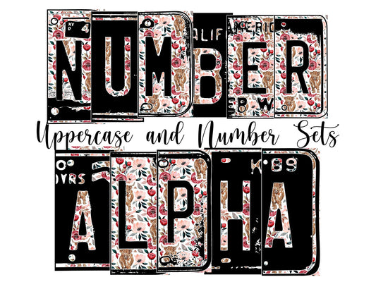 Highland Cow Floral Number Plate Alphabet Uppercase Numbers PNG, Pink and red Alphabet PNG Digital Download