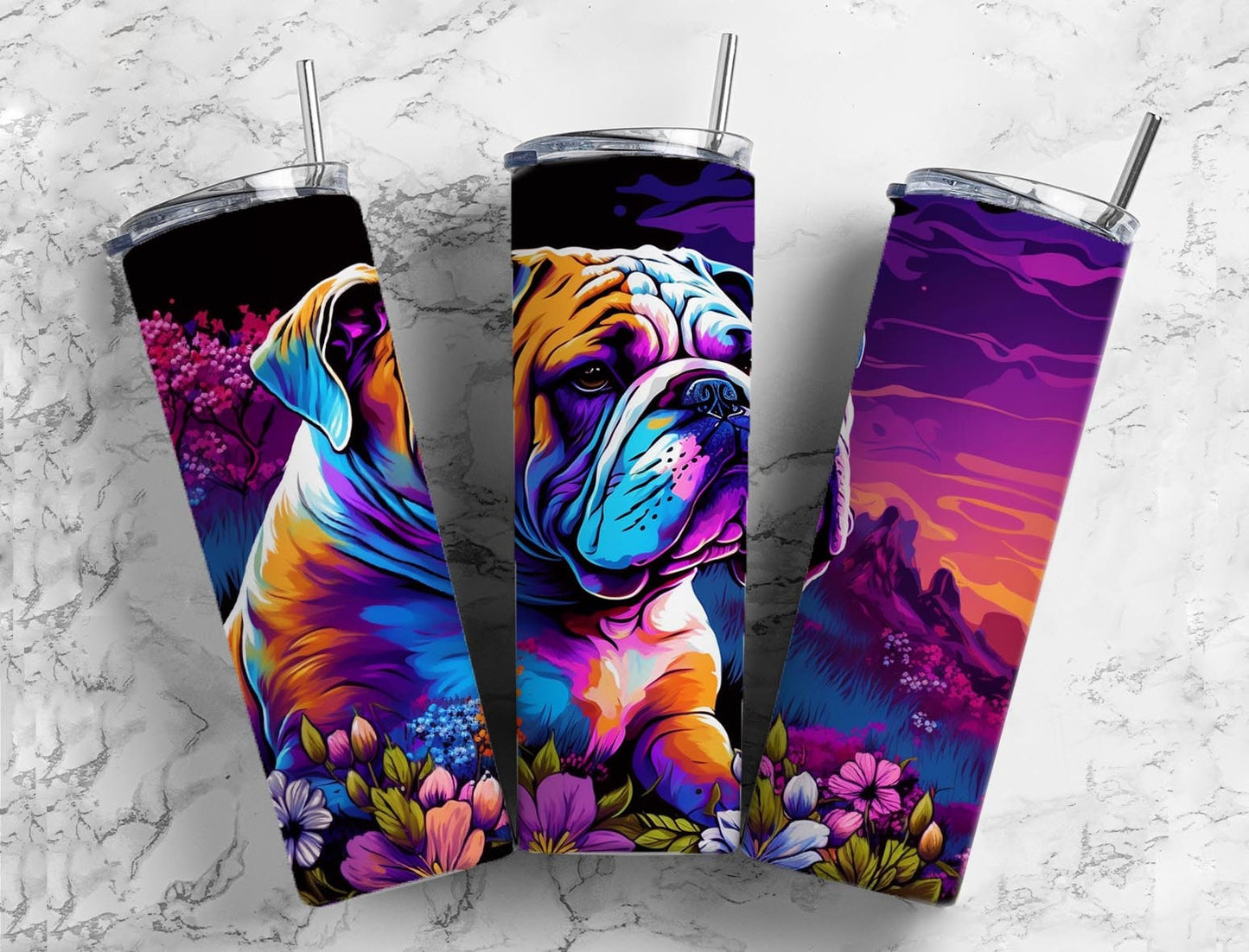 Bull Dog 20oz Sublimation Tumbler Designs, Dog Planet 9.2 x 8.3” Straight Skinny Tumbler, Tumbler Wrap PNG