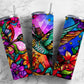 Hummingbird floral 20oz Sublimation Tumbler Designs, Colorful rainbow 9.2 x 8.3” Straight Skinny Tumbler Wrap PNG