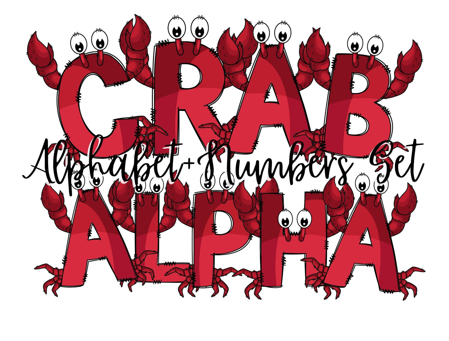 Crab Doodle LettersDoodle Letter Alphabet with Uppercase and Numbers PNG, Alphabet PNG Digital Download