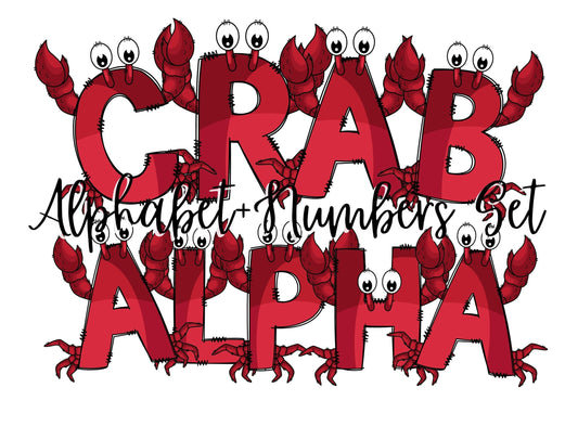 Crab Doodle LettersDoodle Letter Alphabet with Uppercase and Numbers PNG, Alphabet PNG Digital Download