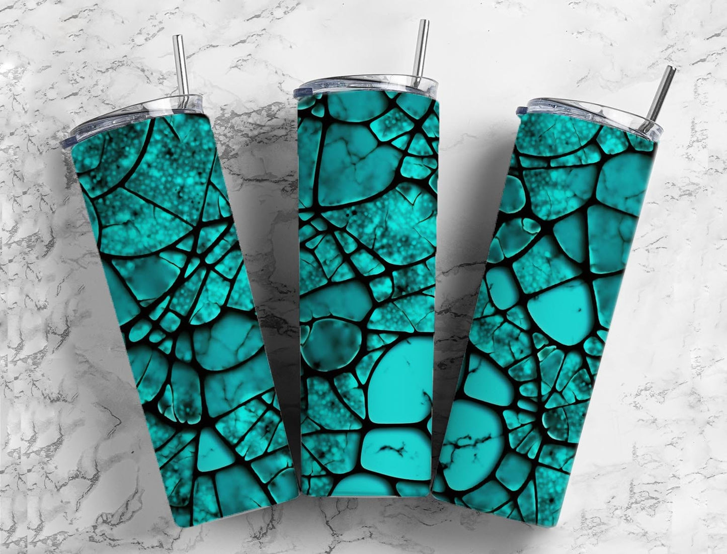 Cracked Turquoise 20oz Sublimation Tumbler Designs, Blue stone 9.2 x 8.3” Straight Skinny Tumbler Wrap PNG