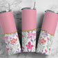 Pink Flower 20oz Sublimation Tumbler Designs, AestheticFloral 9.2 x 8.3” Straight Skinny Tumbler Wrap PNG, Gold Agate 134