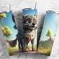 Cartoon wolf 20oz Sublimation Tumbler Designs, Forest landscape 9.2 x 8.3” Straight Skinny Tumbler Wrap PNG