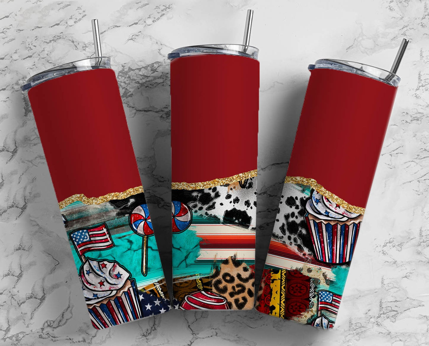 Country Teal USA 20oz Sublimation Tumbler Designs,Western 9.2 x 8.3” Straight Skinny Tumbler Wrap 24