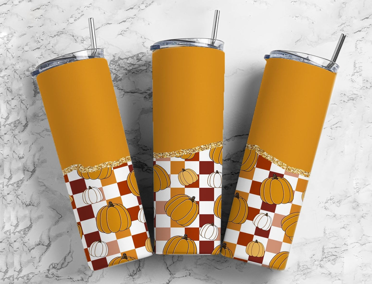 Retro Pumpkin Fall 20oz Sublimation Tumbler Designs, Checker Aesthetic Floral 9.2 x 8.3” Straight Skinny Tumbler Wrap PNG15