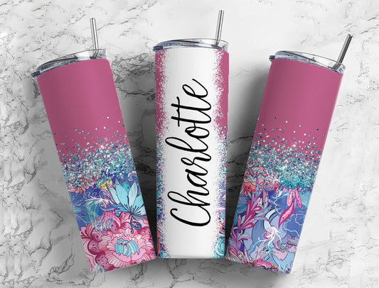 Botanical Boho 20oz Sublimation Tumbler Designs, Iridescent Glitter Red 9.2 x 8.3” Straight Skinny Tumbler Wrap PNG