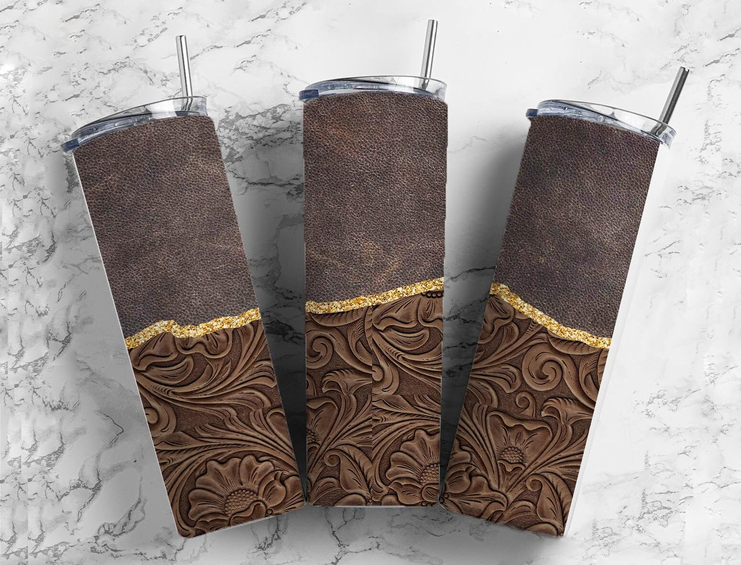 Western Brown 20oz Sublimation Tumbler Designs, Agate Glitter Country 9.2 x 8.3” Straight Skinny Tumbler, PNG