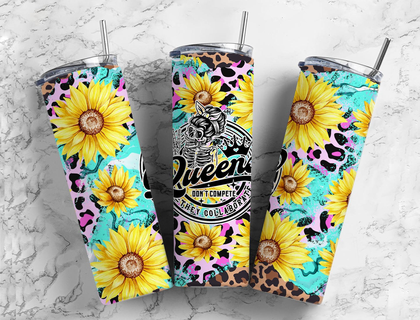 Queens dont compete they collaborate 20oz Sublimation Tumbler Designs, Skeleton mom 9.2 x 8.3” Straight Skinny Tumbler Wrap PNG