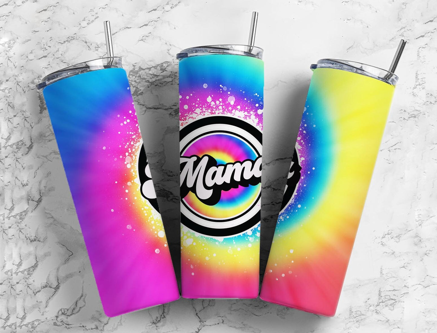 Tie Dye Rainbow 20oz Sublimation Tumbler Designs, Mama Hippie 9.2 x 8.3” Straight Skinny Tumbler Wrap PNG, Sublimation Design PNG