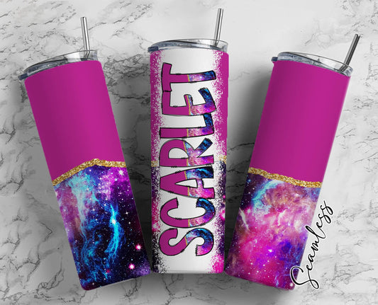 Pink Milky Way Tumbler Wrap with Matching Doodle Letter Alphabet PNG, Bright Galaxy Add your Own name 20oz Tumbler, Alpha Set PNG 87