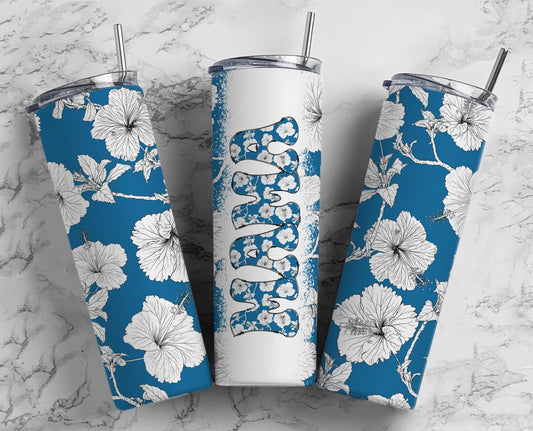 Blue Daisy 20oz Sublimation Tumbler Designs, Retro Mama 9.2 x 8.3” Straight Skinny Tumbler Wrap PNG, Mom Tumbler