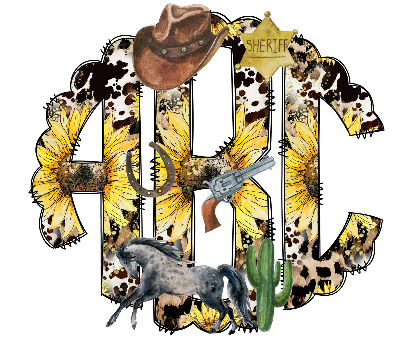 Country Horse Monogram Letters, Cowboy Sublimation PNG Elements Hand Drawn Doodle Alpha Bundle, Sunflower Cow Leooard Sublimation Font PNG (2023-04-18 19.22.16)