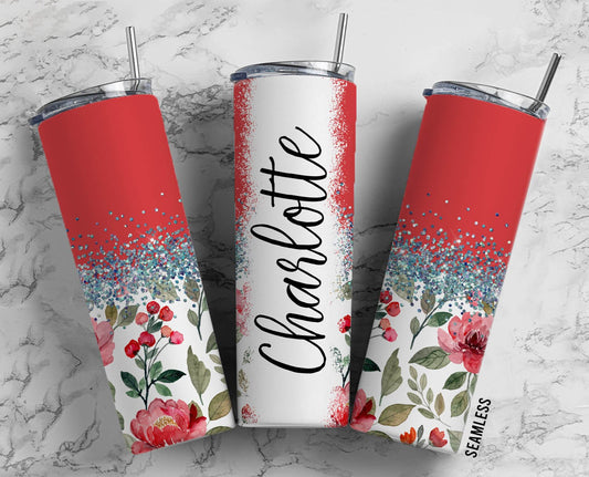 Wallpaper Red Flowers 20oz Sublimation Tumbler Designs, Floral 9.2 x 8.3” Straight Skinny Tumbler Wrap PNG 120