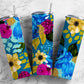 Colorful floral 20oz Sublimation Tumbler Designs, Blue and purple 9.2 x 8.3” Straight Skinny Tumbler Wrap PNG