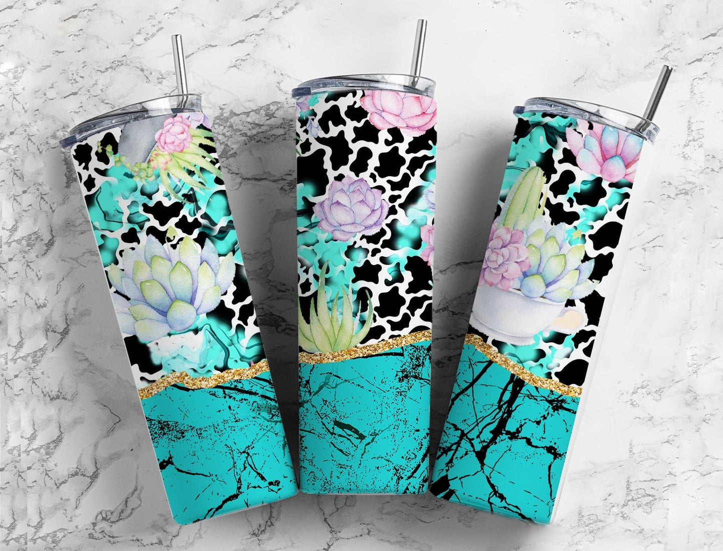 Turquoise Gem Cow Hide 20oz Sublimation Tumbler Designs, Agate Glitter Succulent 9.2 x 8.3” Straight Skinny Tumbler Wrap PNG (2023-04-18 13.41.21)