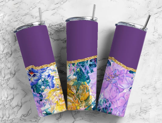 Aesthetic Florets 20oz Sublimation Tumbler Designs, Agate Glitter Purple 9.2 x 8.3” Straight Skinny Tumbler Wrap PNG