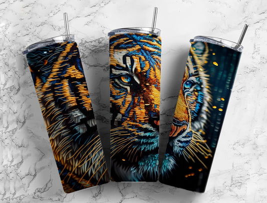 Tiger mosaic tile 20oz Sublimation Tumbler Designs, orange mosaic 9.2 x 8.3” Straight Skinny Tumbler Wrap PNG