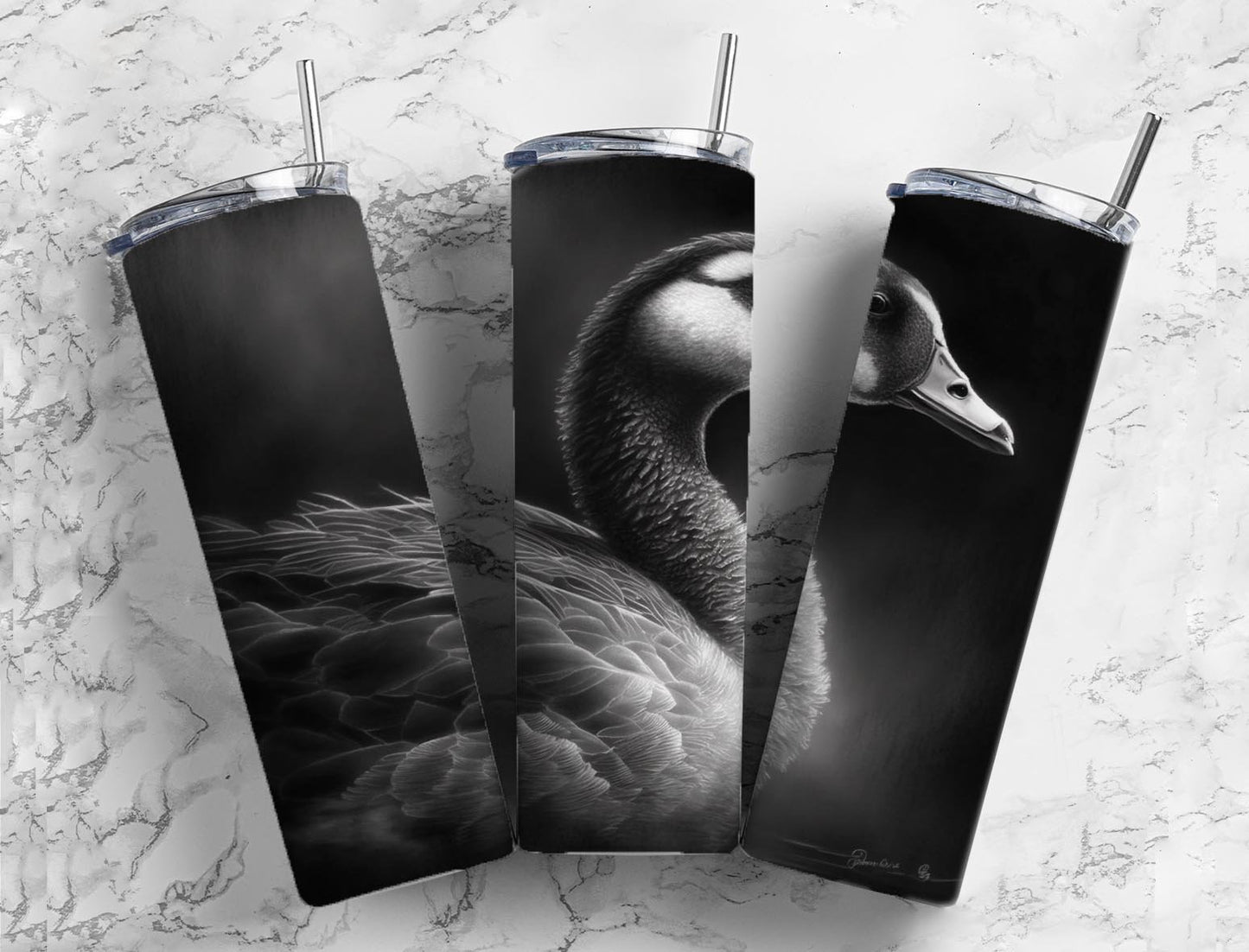 Swan Goose 20oz Sublimation Tumbler Designs, Duck Charcoal 9.2 x 8.3” Straight Skinny Tumbler, Tumbler Wrap PNG