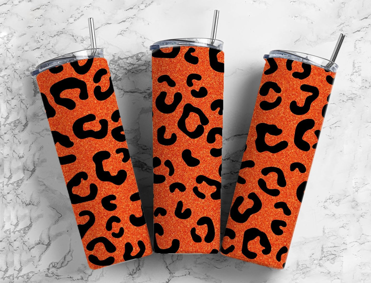 Dark orange 20oz Sublimation Tumbler Designs, Leopard print 9.2 x 8.3” Straight Skinny Tumbler Wrap PNG