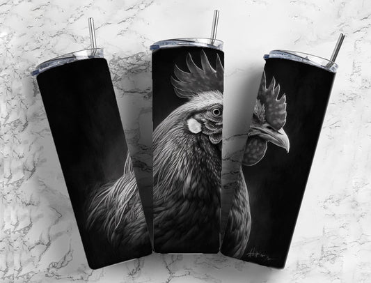 Chicken 20oz Sublimation Tumbler Designs, Charcoal Painting 9.2 x 8.3” Straight Skinny Tumbler, Tumbler Wrap PNG