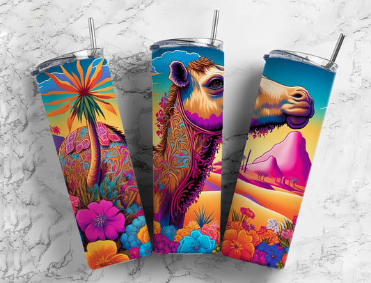 Camel Tropical 20oz Sublimation Tumbler Designs, Desert Floral 9.2 x 8.3” Straight Skinny Tumbler, Tumbler Wrap PNG