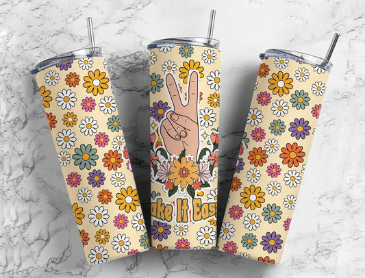 Take it easy Peace 20oz Sublimation Tumbler Designs, 9.2 x 8.3” Straight Skinny Tumbler Wrap PNG