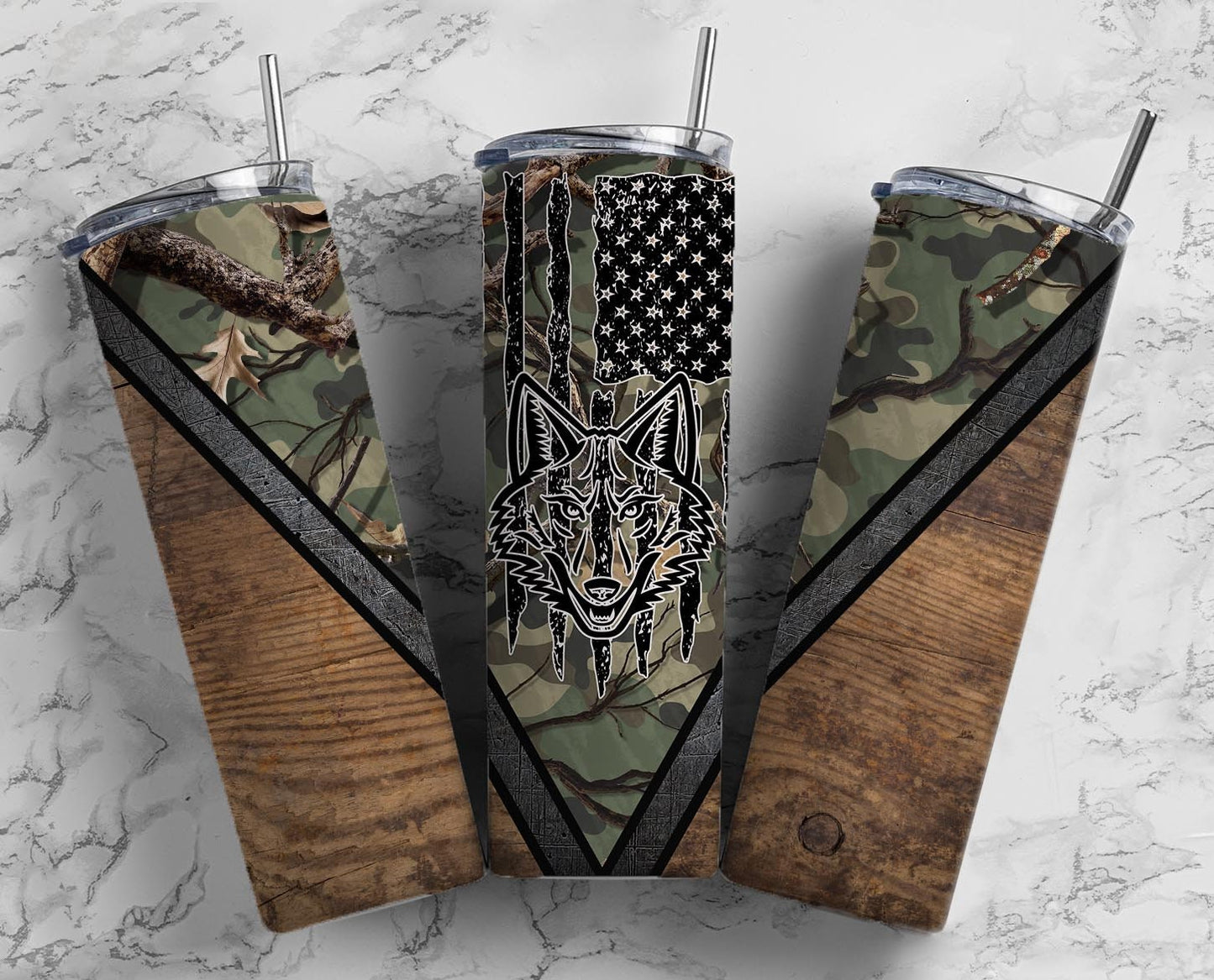 Camo Coyote Hunting 20oz Sublimation Tumbler Designs, Woodgrain Man 9.2 x 8.3” Straight Skinny Tumbler Wrap PNG