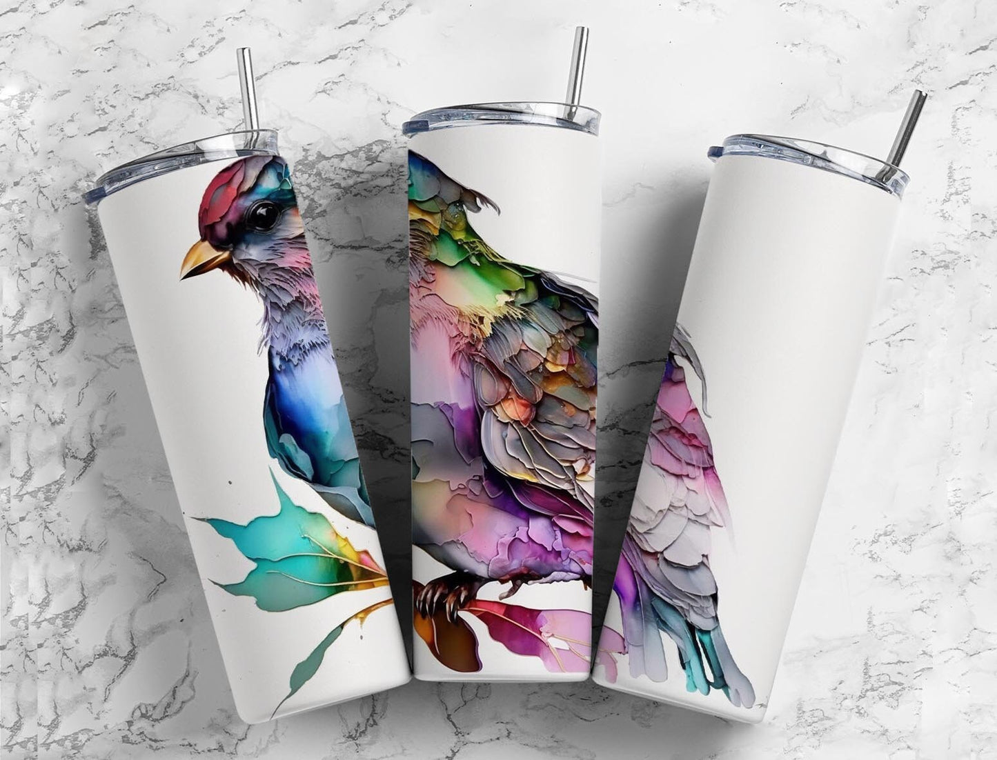 Abstract Bird 20oz Sublimation Tumbler Designs, Alcohol Ink 9.2 x 8.3” Straight Skinny Tumbler, Tumbler Wrap PNG