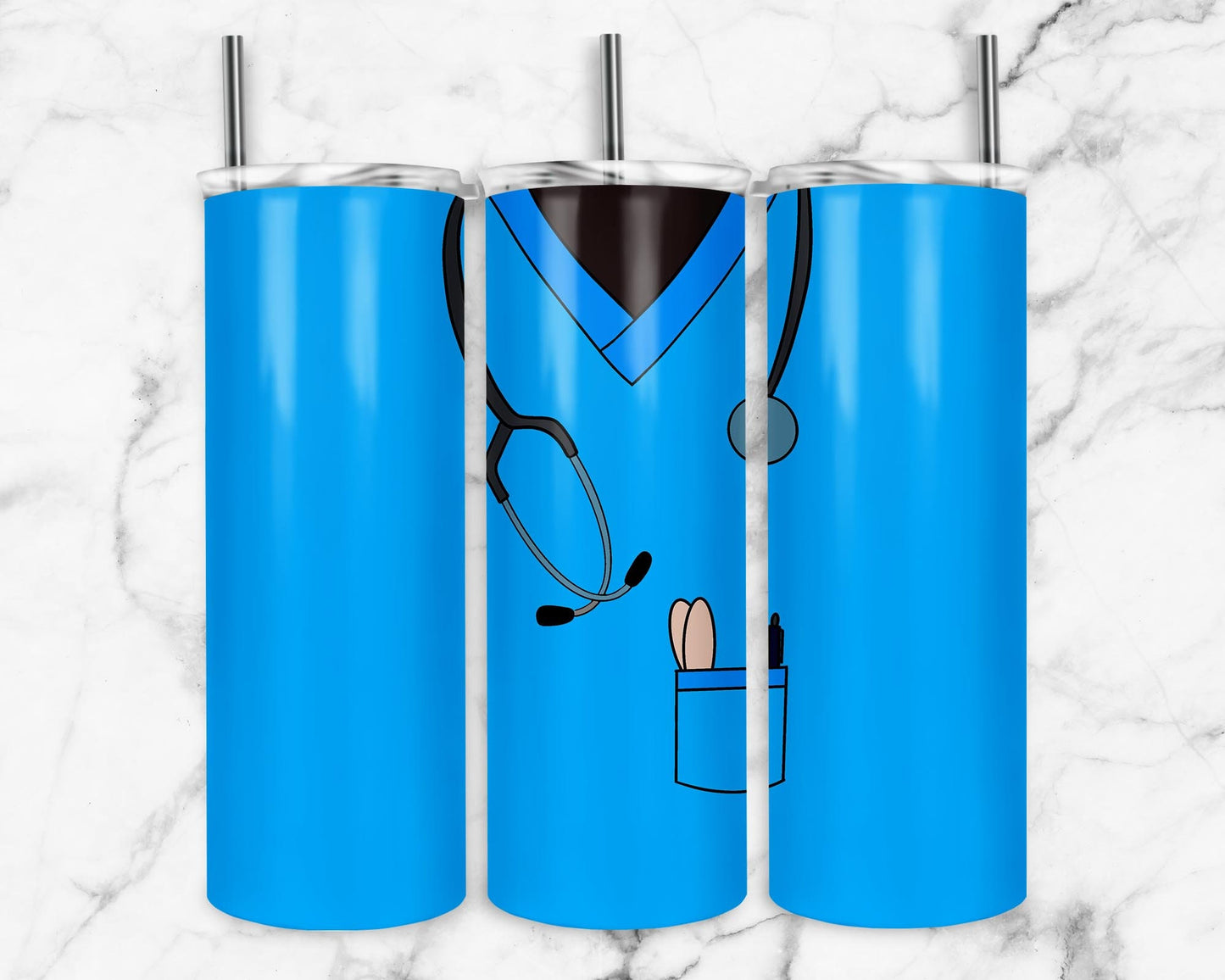 Blue Nurse 20oz Sublimation Tumbler Designs, Nurse Scrubs 9.2 x 8.3” Straight Skinny Tumbler Wrap PNG