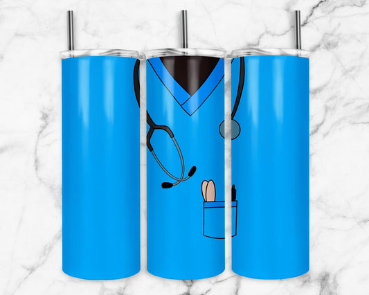 Blue Nurse 20oz Sublimation Tumbler Designs, Nurse Scrubs 9.2 x 8.3” Straight Skinny Tumbler Wrap PNG