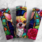 Chihuahua stained glass 20oz Sublimation Tumbler Designs, Colorful floral 9.2 x 8.3” Straight Skinny Tumbler Wrap PNG