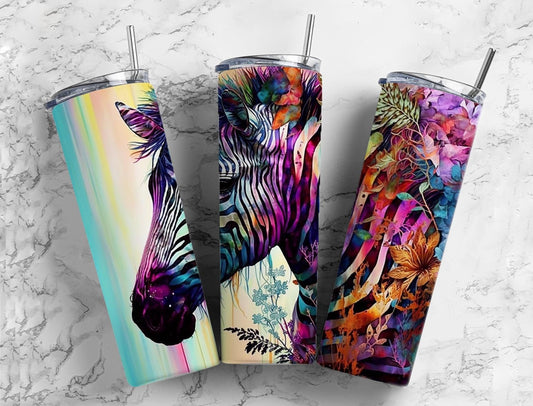 Zebra floral 20oz Sublimation Tumbler Designs, Rainbow colorful 9.2 x 8.3” Straight Skinny Tumbler Wrap PNG