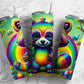 Cartoon raccoon 20oz Sublimation Tumbler Designs, Colorful rainbow 9.2 x 8.3” Straight Skinny Tumbler Wrap PNG