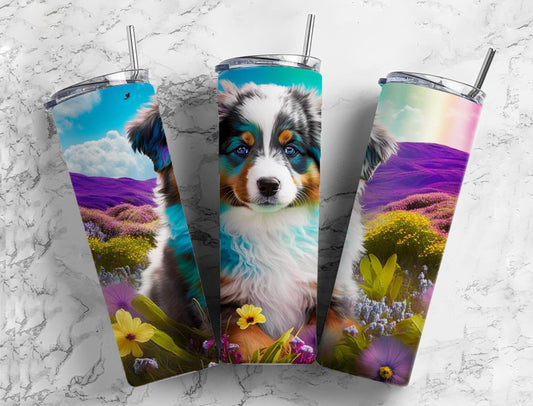 Pup 20oz Sublimation Tumbler Designs, Rainbow Patchwork Quilt 9.2 x 8.3” Straight Skinny Tumbler, Tumbler Wrap PNG