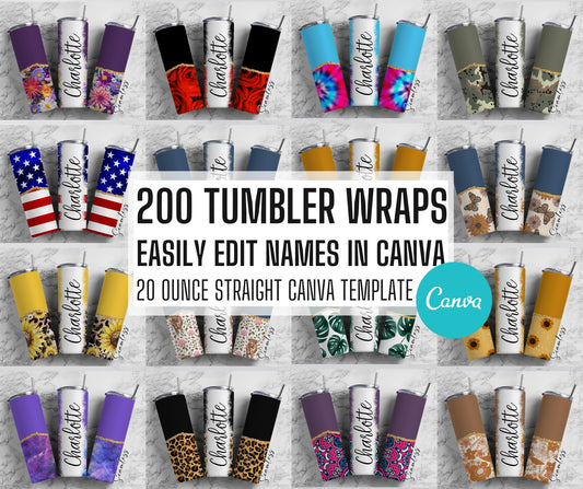 Agate Mega Bundle 200 Editable Canva Tumbler Templates, Add Your Own Name, Canva Template, 9.2x8.3 Seamless Tumbler Wrap Designs