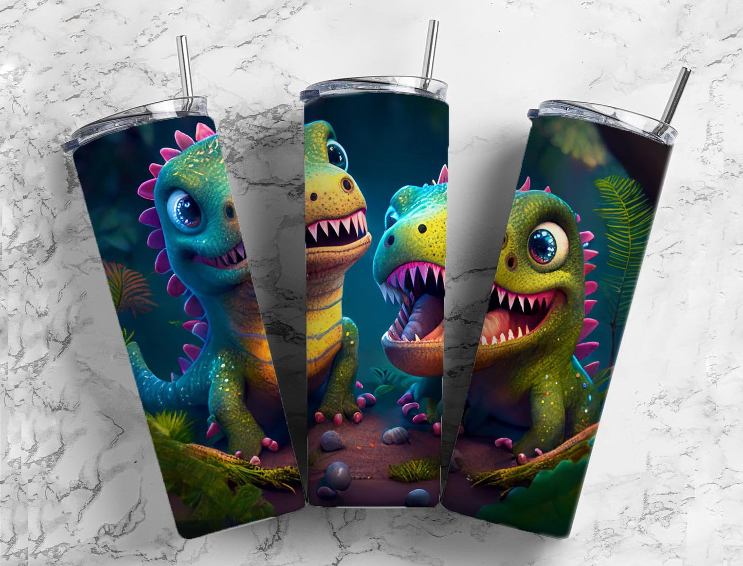 Baby dinosaurs 20oz Sublimation Tumbler Designs, Cute cartoon 9.2 x 8.3” Straight Skinny Tumbler Wrap PNG