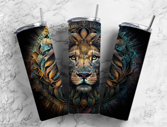 Dark lion 20oz Sublimation Tumbler Designs, Blue 9.2 x 8.3” Straight Skinny Tumbler Wrap PNG