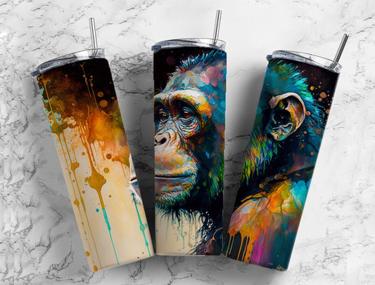 2Monkey 0oz Sublimation Tumbler Designs, Alcohol Ink Watercolor 9.2 x 8.3” Straight Skinny Tumbler, Tumbler Wrap PNG