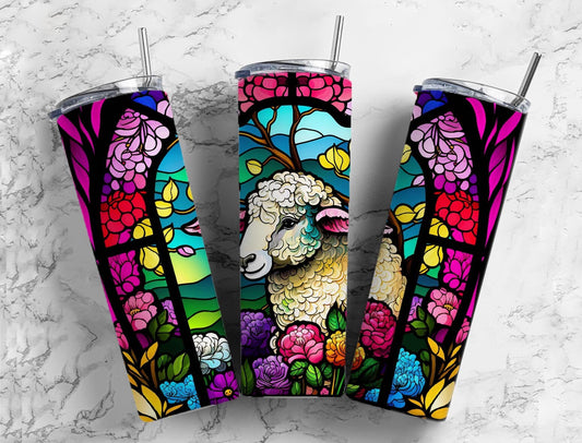 Sheep stained glass 20oz Sublimation Tumbler Designs, Rainbow neon 9.2 x 8.3” Straight Skinny Tumbler Wrap