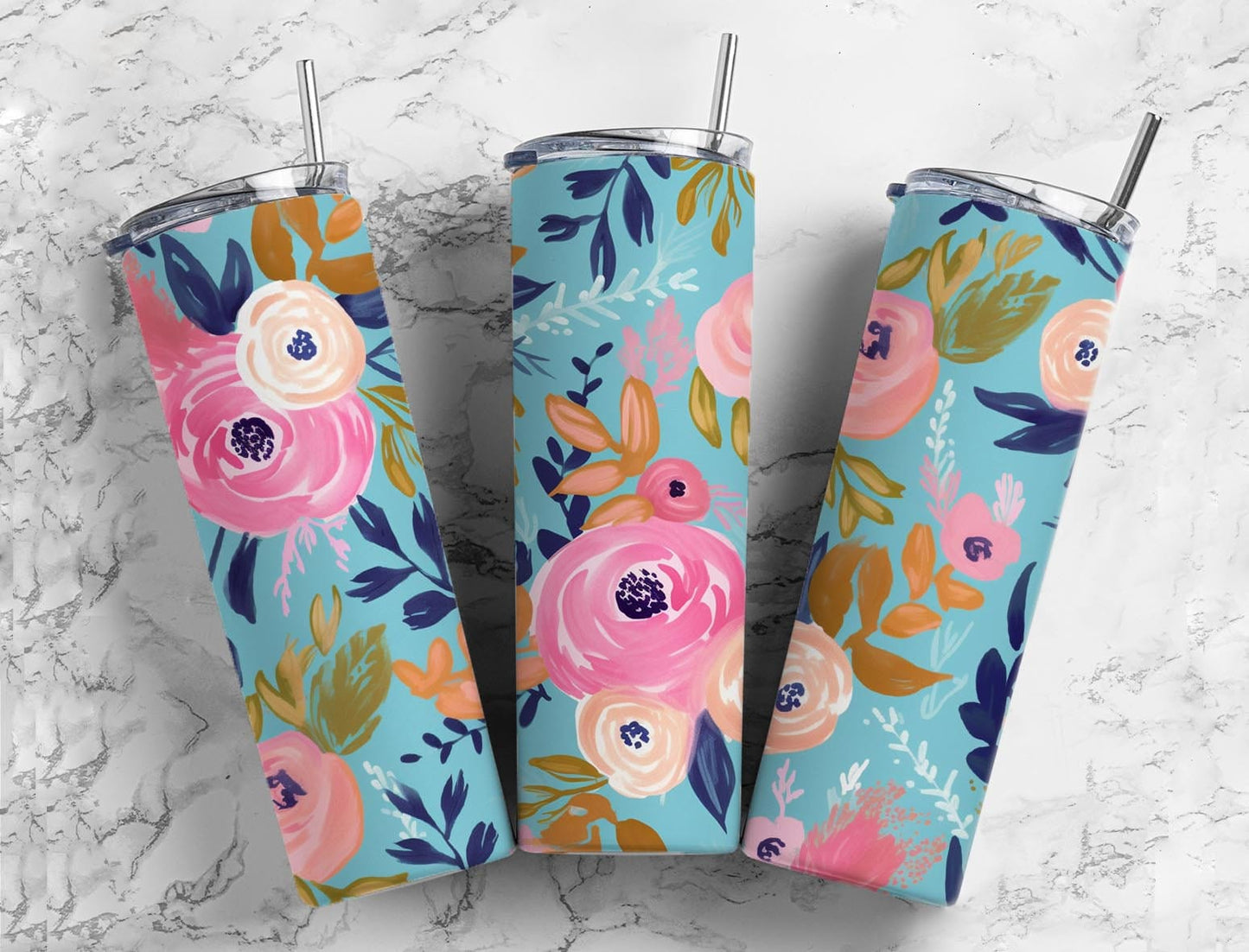 Pink floral 20oz Sublimation Tumbler Designs, Leaf botanical 9.2 x 8.3” Straight Skinny Tumbler Wrap PNG