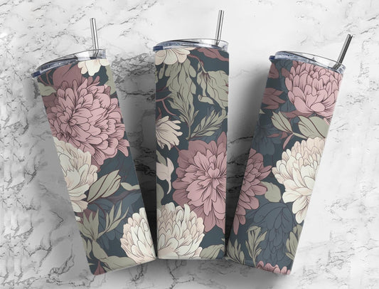 Soft floral 20oz Sublimation Tumbler Designs, Pink and white 9.2 x 8.3” Straight Skinny Tumbler Wrap PNG