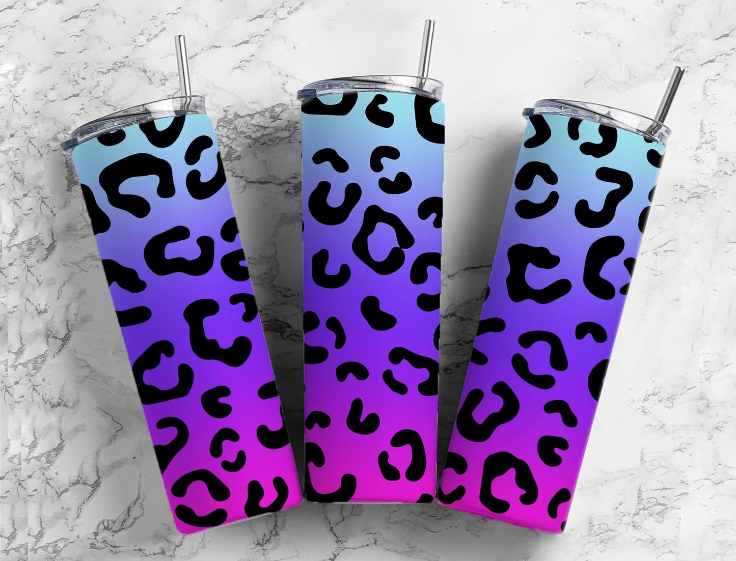 Purple and blue gradient 20oz Sublimation Tumbler Designs, Leopard print 9.2 x 8.3” Straight Skinny Tumbler Wrap PNG