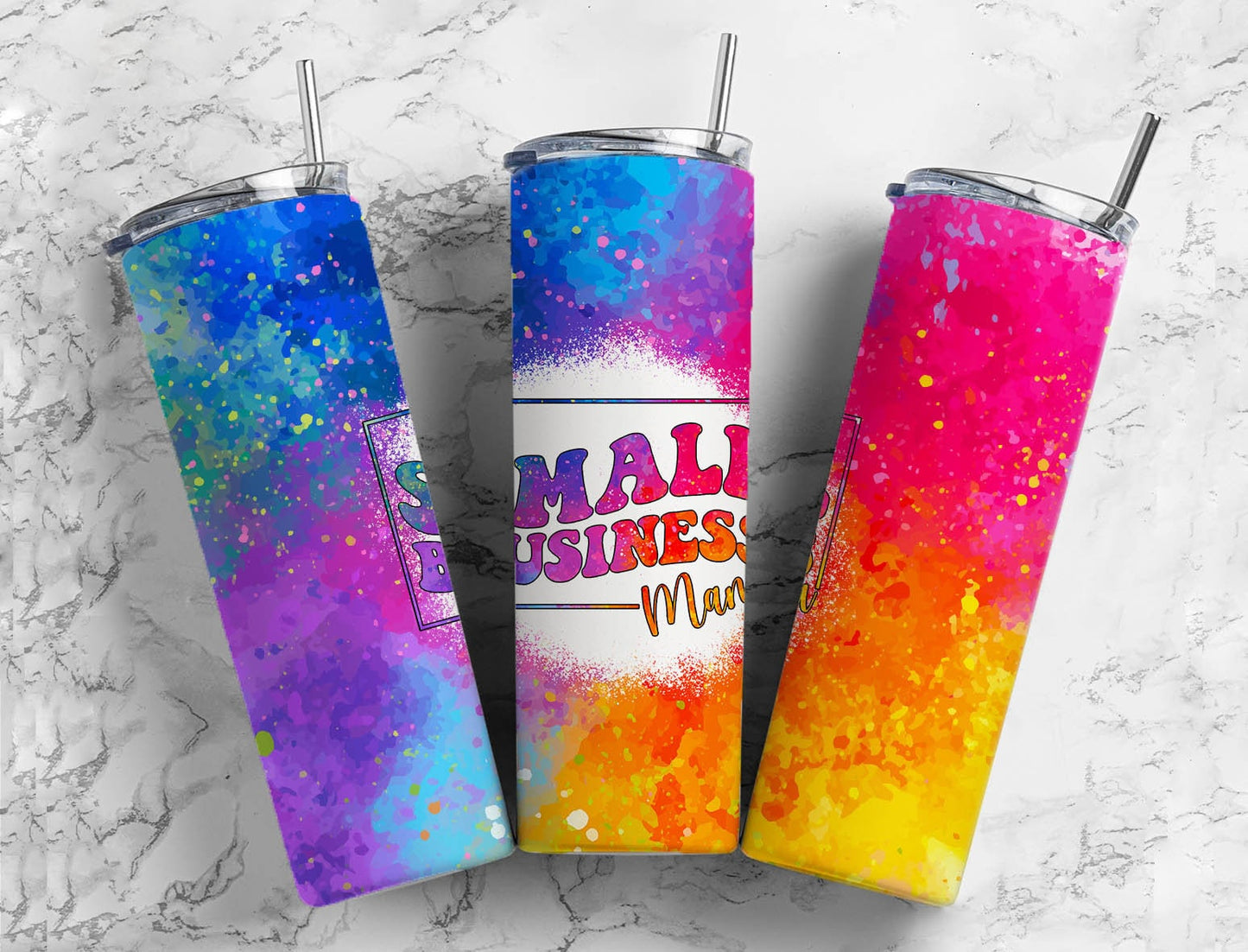 Rainbow paint splatter 20oz Sublimation Tumbler Designs, Small business 9.2 x 8.3” Straight Skinny Tumbler Wrap PNG