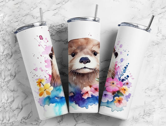 Sea otter 20oz Sublimation Tumbler Designs, Paint splatter 9.2 x 8.3” Straight Skinny Tumbler Wrap PNG