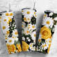 Daisy floral 20oz Sublimation Tumbler Designs, Yellow roses 9.2 x 8.3” Straight Skinny Tumbler Wrap PNG