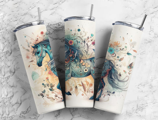 Colorful Horse 20oz Sublimation Tumbler Designs, Soft floral 9.2 x 8.3” Straight Skinny Tumbler Wrap PNG