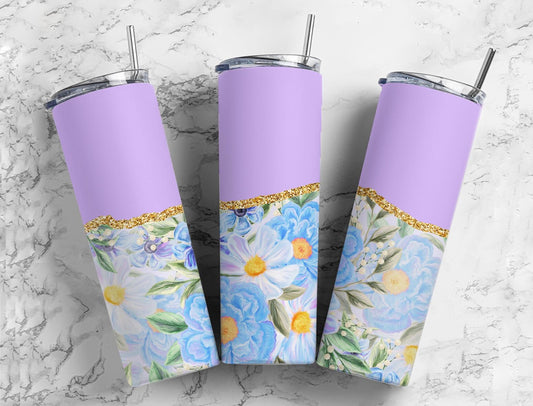 Boho Flower 20oz Sublimation Tumbler Designs, Agate Glitter Purple 9.2 x 8.3” Straight Skinny Tumbler Wrap PNG